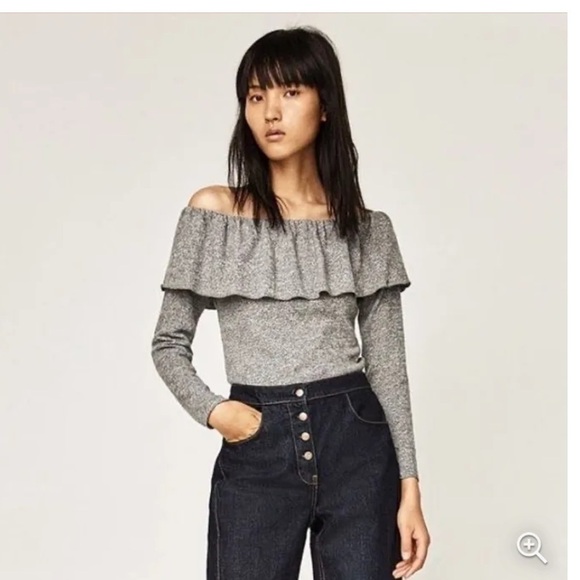 ZARA Gray Ruffle Off The  Shoulder Bodysuit
SIZE S - Picture 1 of 7